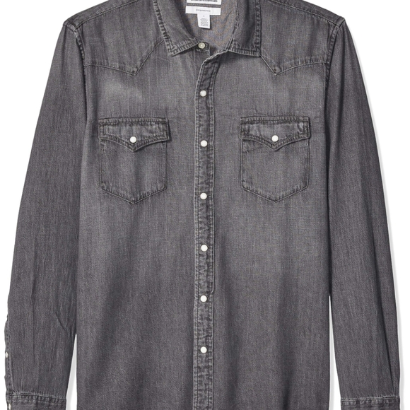 Men's Amazon Essentials Tailored Slim Fit Denim Western Button Up Shirt Small - Picture 8 of 8